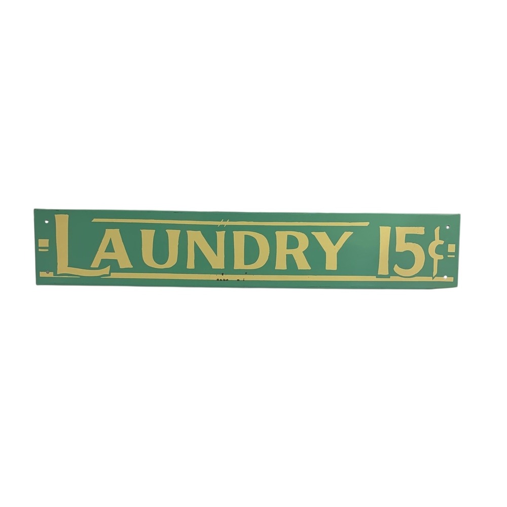 Vintage Laundry 15 Cents Metal Sign Green Gold Retro Home Decor Wall Art